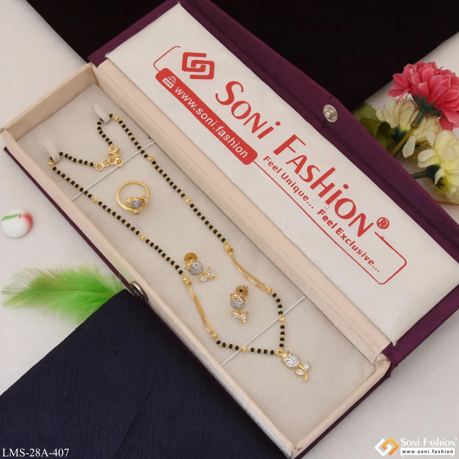 1 Gram Gold Plated Designer Mangalsutra Set With Ring for Women - Style A407