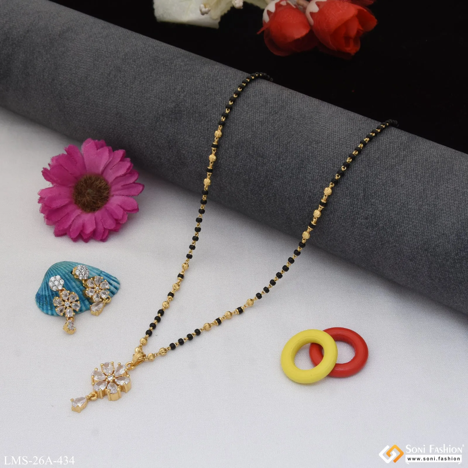 1 Gram Gold Plated Flower Best Quality Mangalsutra Set for Women - Style A434