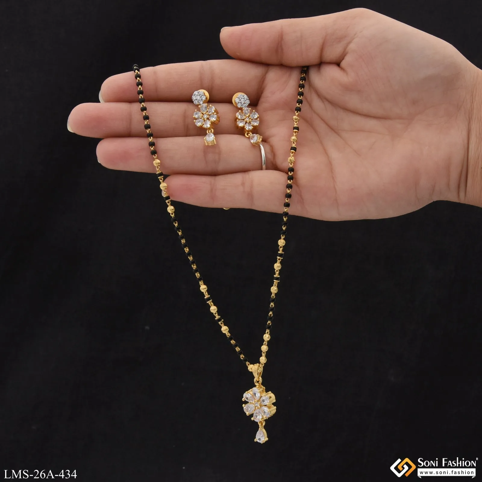 1 Gram Gold Plated Flower Best Quality Mangalsutra Set for Women - Style A434