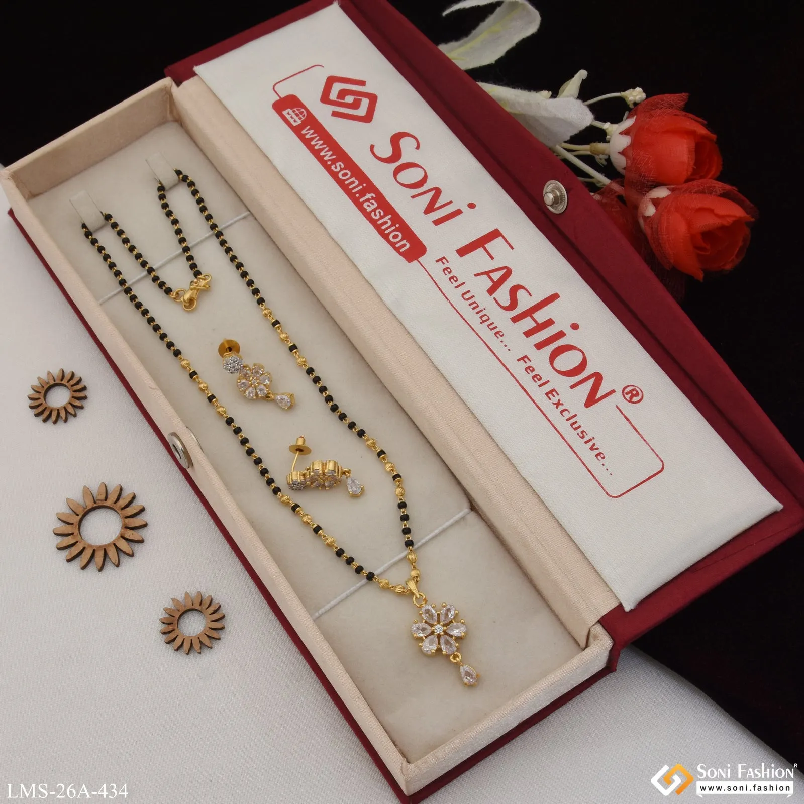 1 Gram Gold Plated Flower Best Quality Mangalsutra Set for Women - Style A434