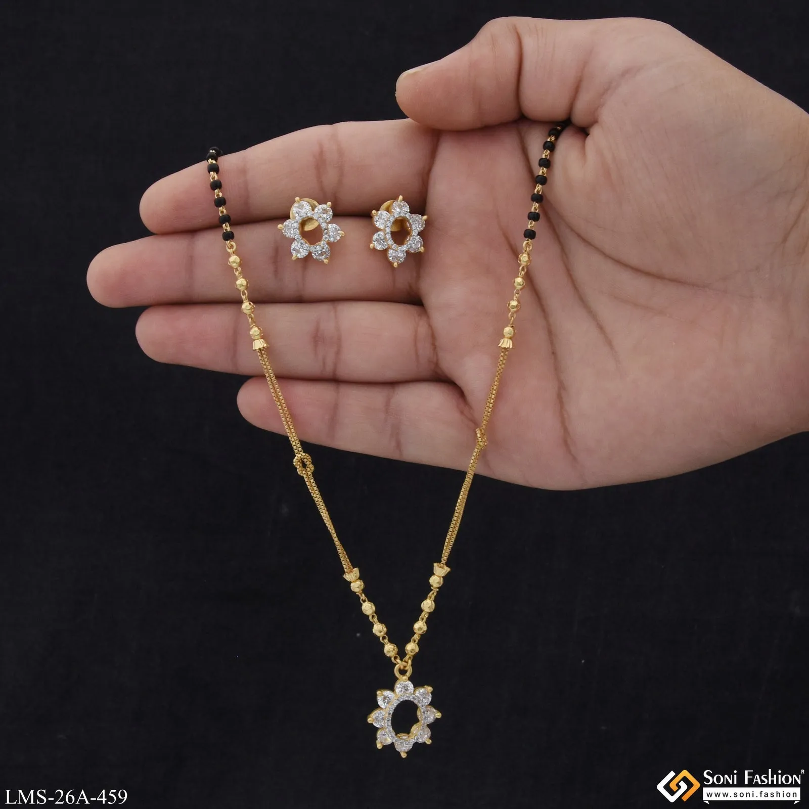 1 Gram Gold Plated Glittering Design Mangalsutra Set for Women - Style A459