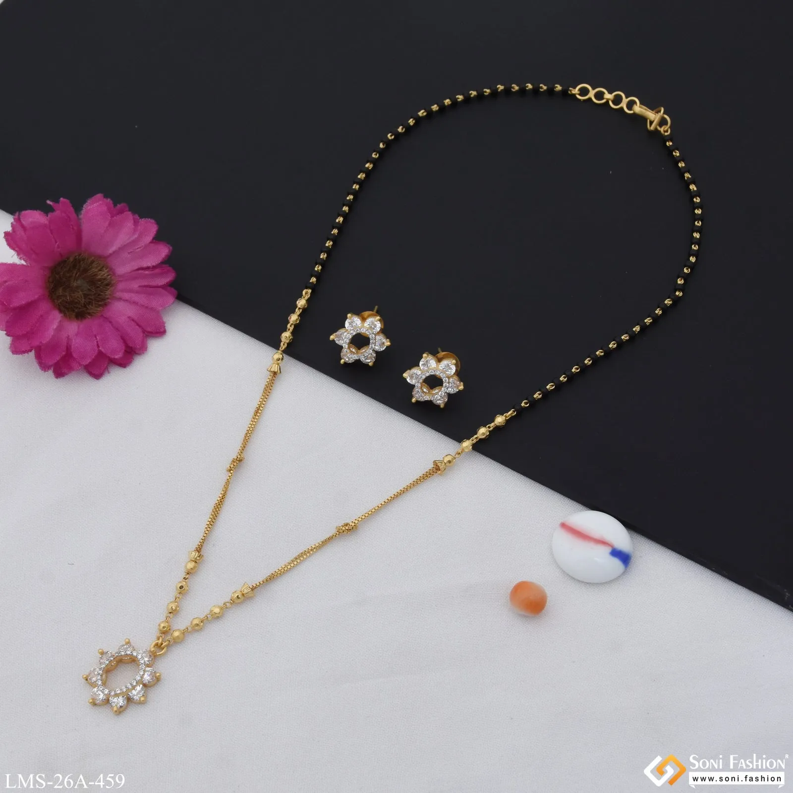 1 Gram Gold Plated Glittering Design Mangalsutra Set for Women - Style A459