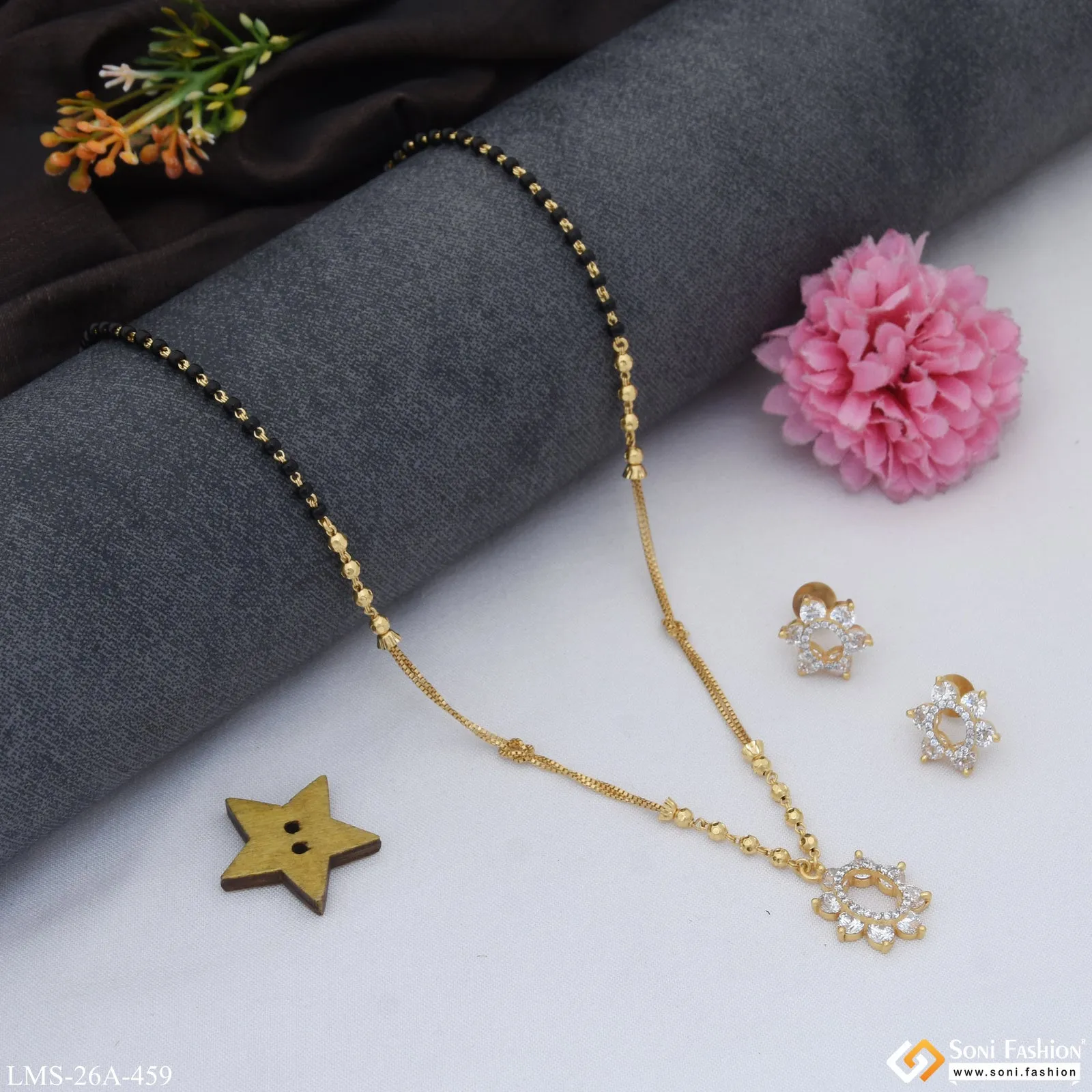 1 Gram Gold Plated Glittering Design Mangalsutra Set for Women - Style A459