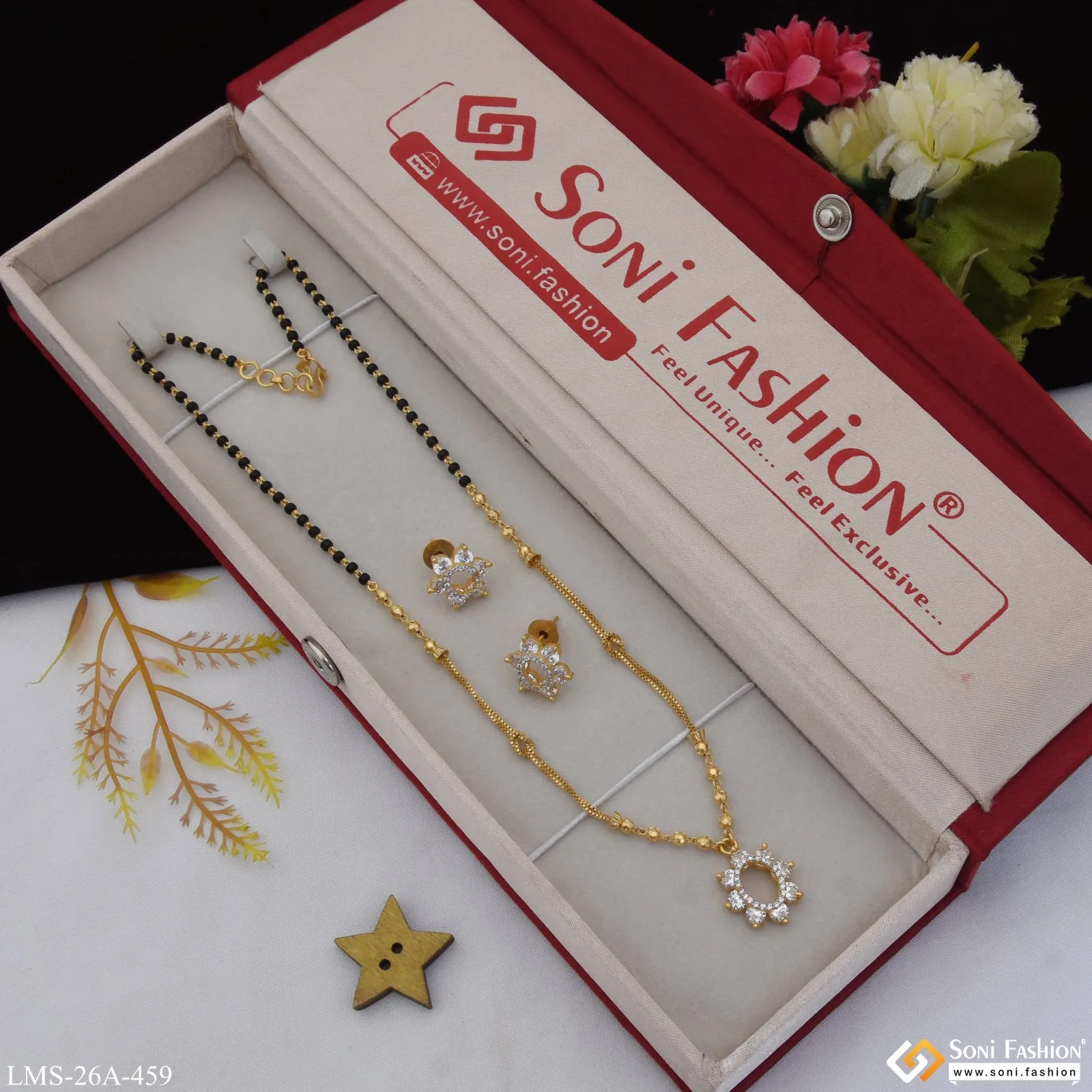 1 Gram Gold Plated Glittering Design Mangalsutra Set for Women - Style A459