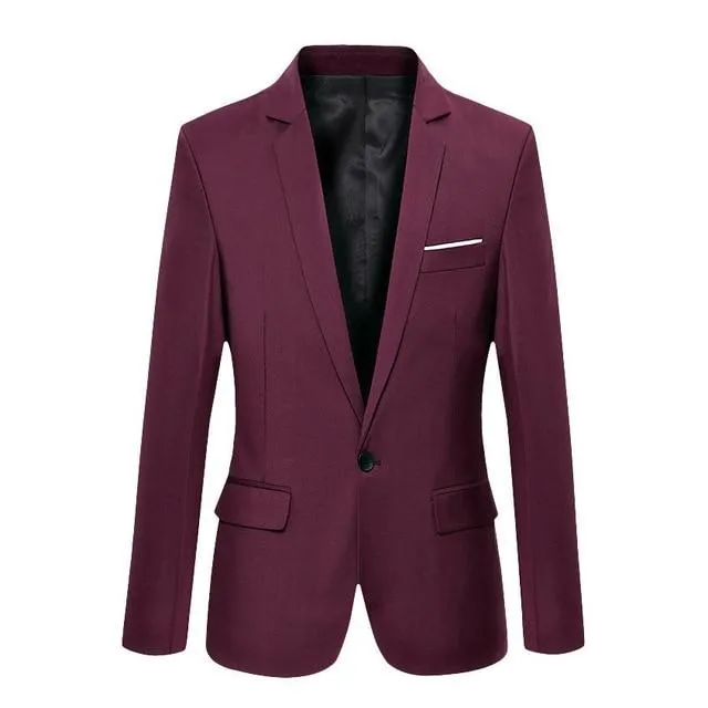 3XL Plus Size Korean Style Mens blazer slim fit cotton Suit Jacket black blue Male blazers Men's coat Work Wedding Wear