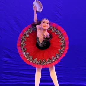 #88890 Spanish Style- Black Velvet Bodice with Red Tulle Pancake Tutu- Esmeralda Variation