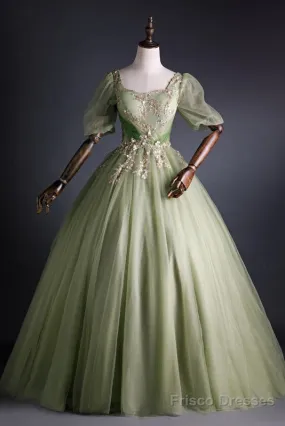 A Line Green Applique Prom Dress Sweet Tulle Birthday Party Dress