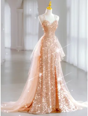 A-Line Prom Dresses Sparkle & Shine Dress Sweet 16 Floor Length Sleeveless Sweetheart Tulle with Sequin
