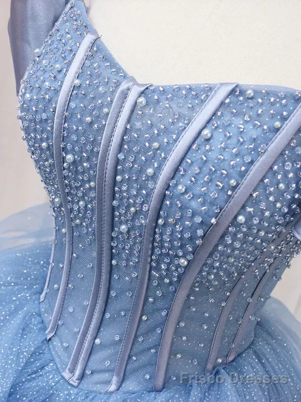 Adult Dress A-Line Blue Sheer Long Ball Dress Blue Sweet Dress Off Shoulder Prom Dresses