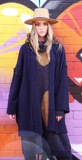 Alpaca kimono coatigan with raw edge trim
