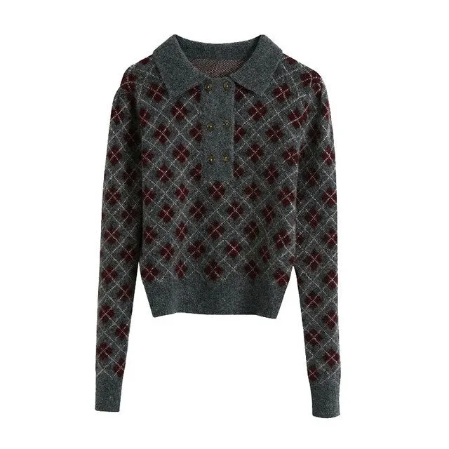 ARGYLE CROPPED KNITTED SWEATER