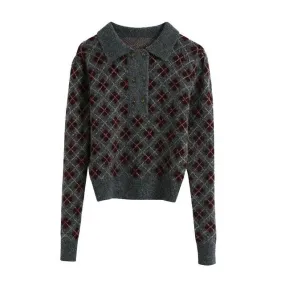 ARGYLE CROPPED KNITTED SWEATER