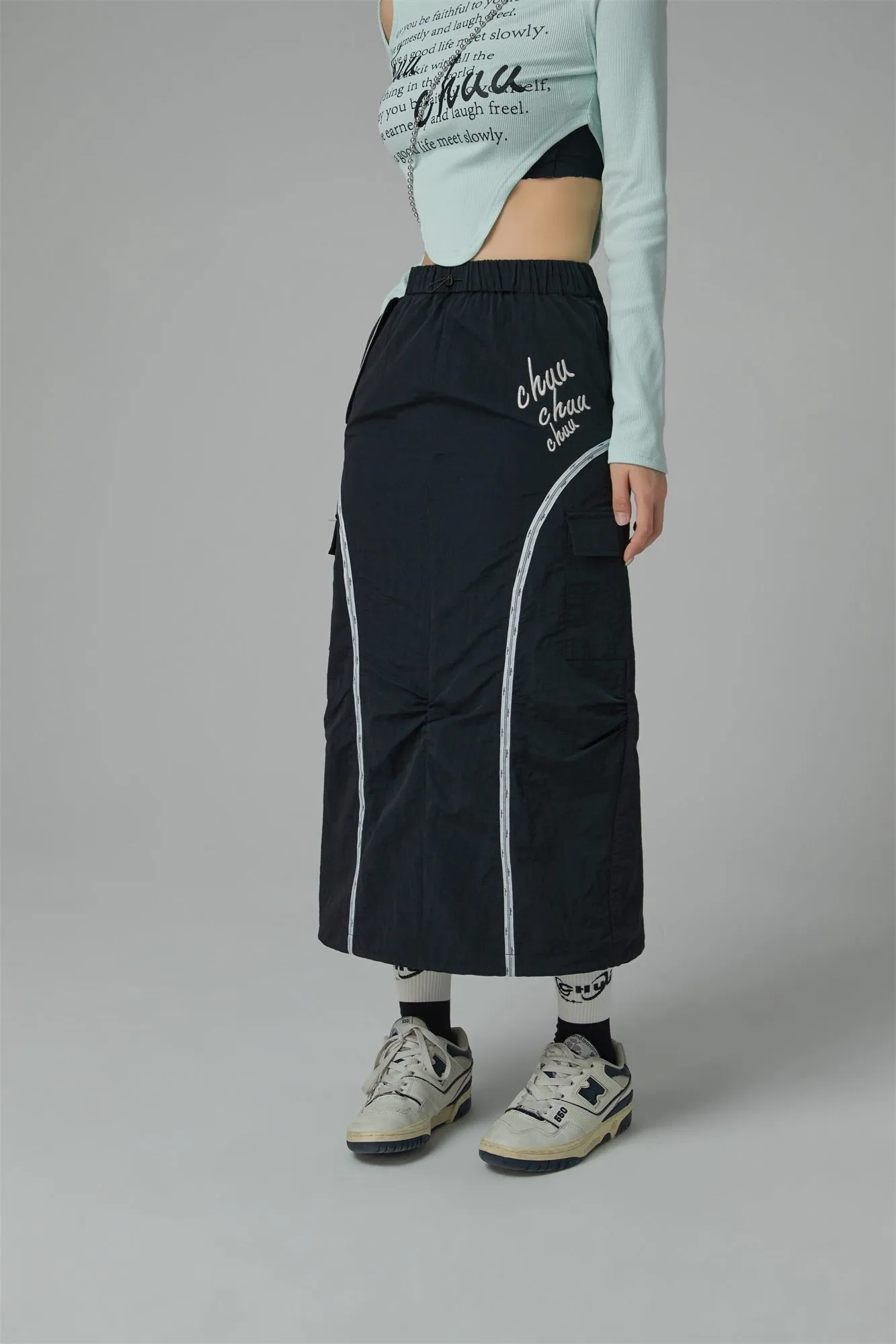 Banded Long Pocket Skirt