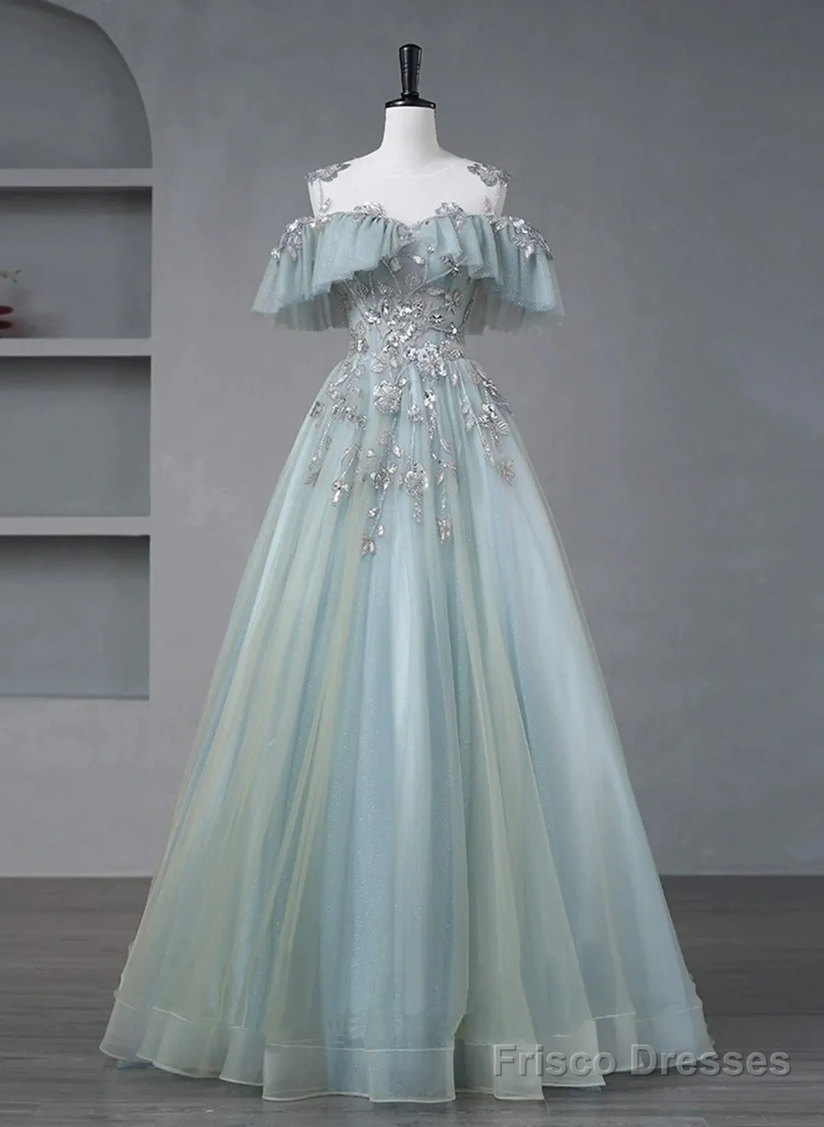 Beautiful Mint Blue Round Neckline Party Dress, Tulle With Sweet 16 Dress Prom Dress
