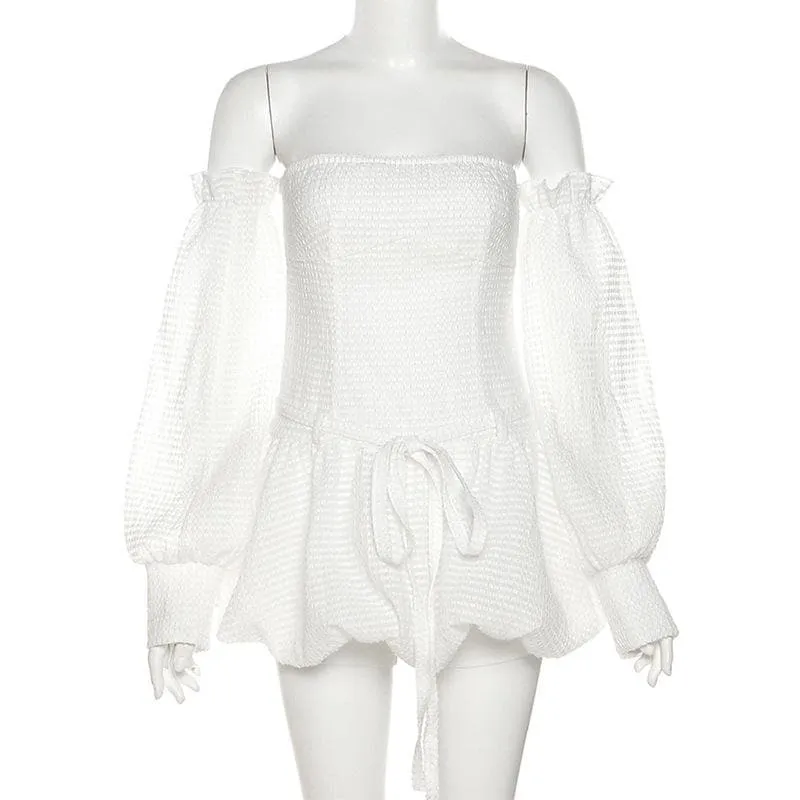 BerriesJam - Backless Self Tie Ruched Textured Solid Tube Mini Dress