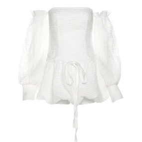 BerriesJam - Backless Self Tie Ruched Textured Solid Tube Mini Dress