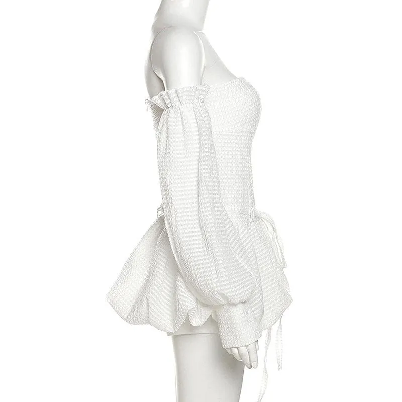 BerriesJam - Backless Self Tie Ruched Textured Solid Tube Mini Dress
