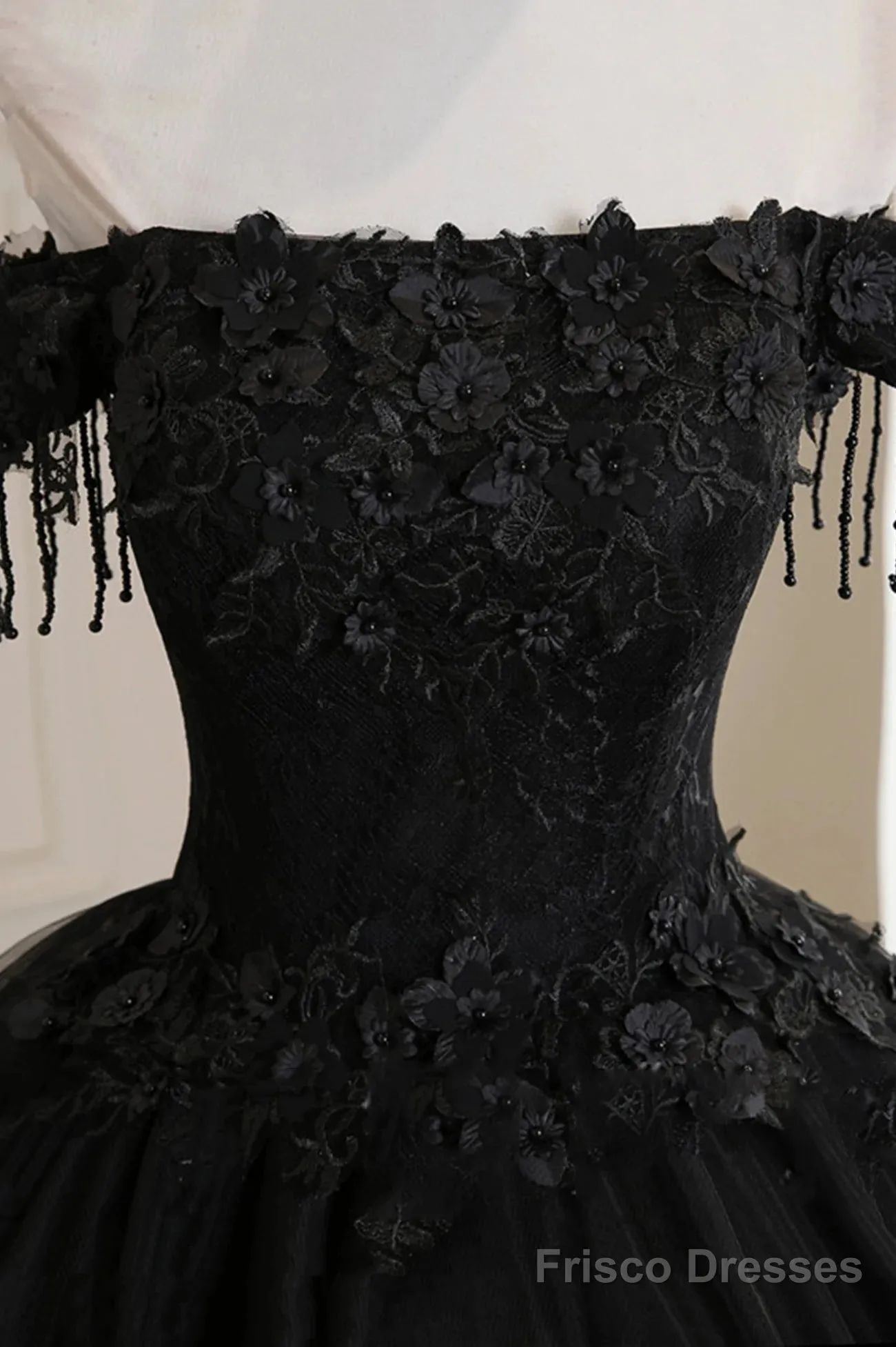 Black Off Shoulder Sweet 16 Formal Dress With Lace, Black Long Prom Dress