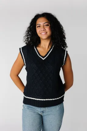 Cable Knit Varsity Sweater Vest