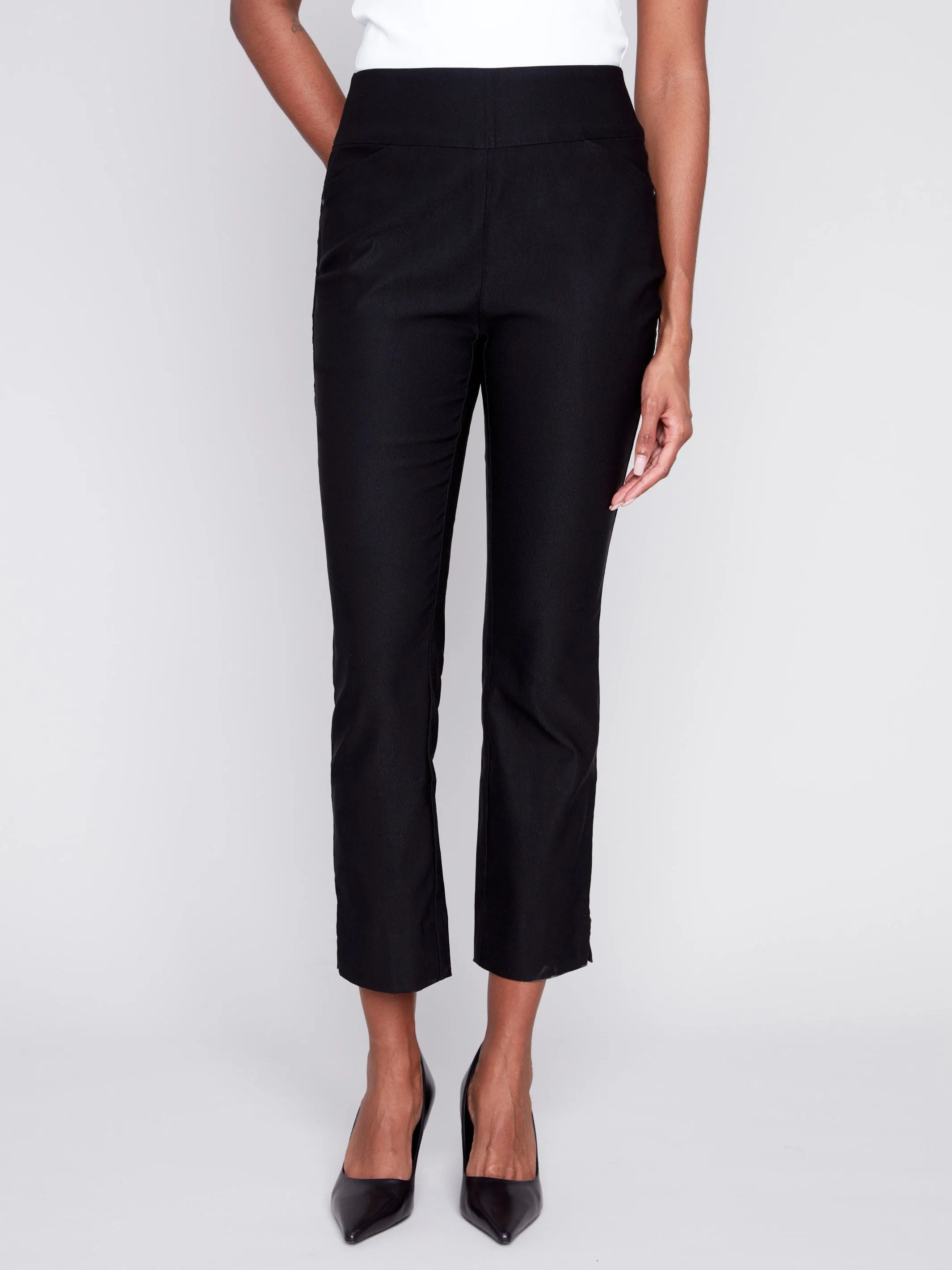 Capri Pants with Hem Slit - Black