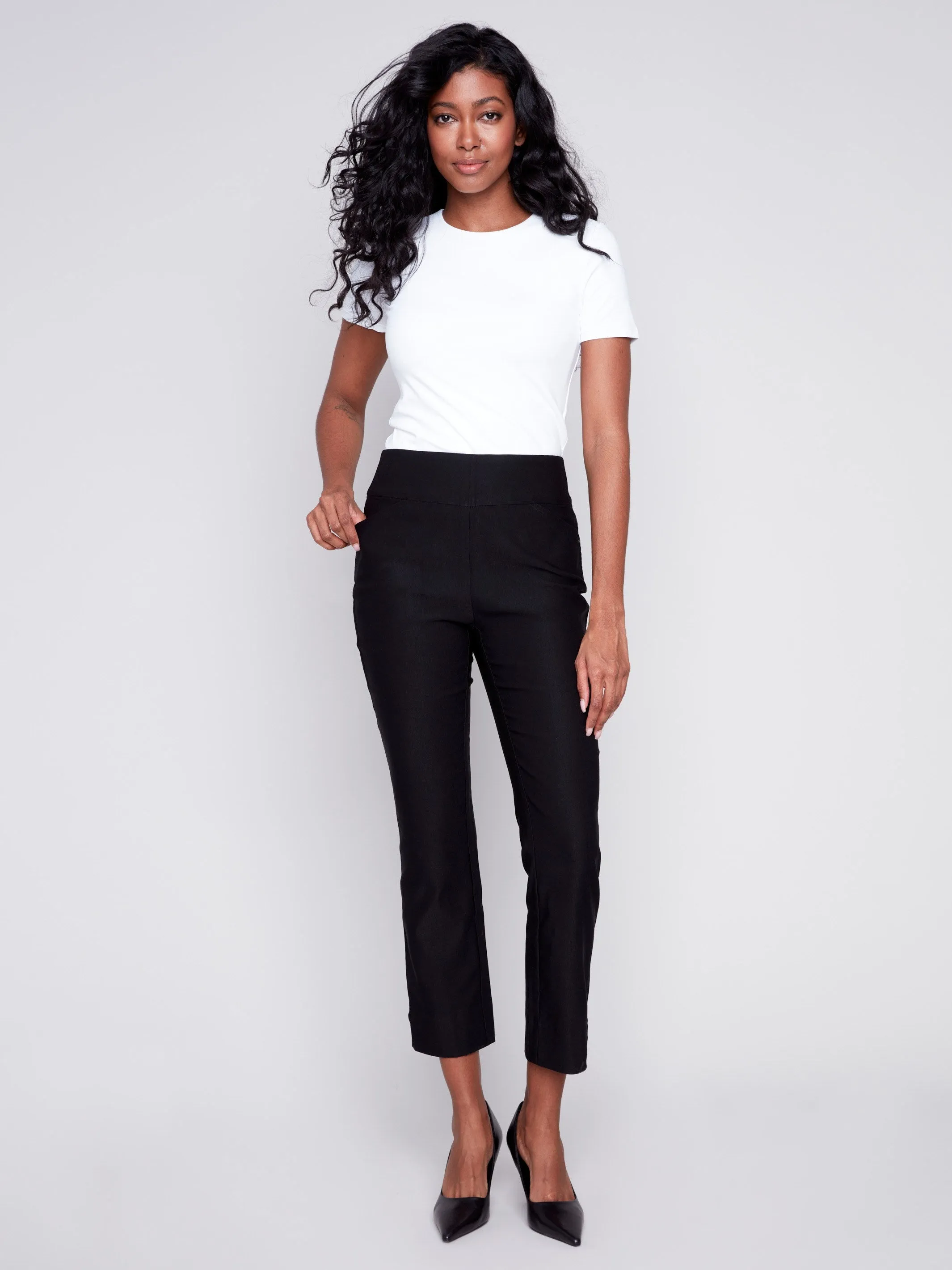 Capri Pants with Hem Slit - Black