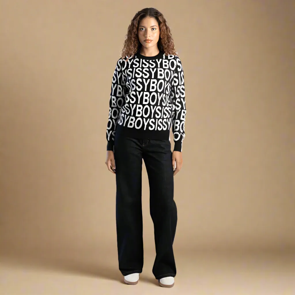 Chelsea - Black/White Contrasted Logo Knit Sweater