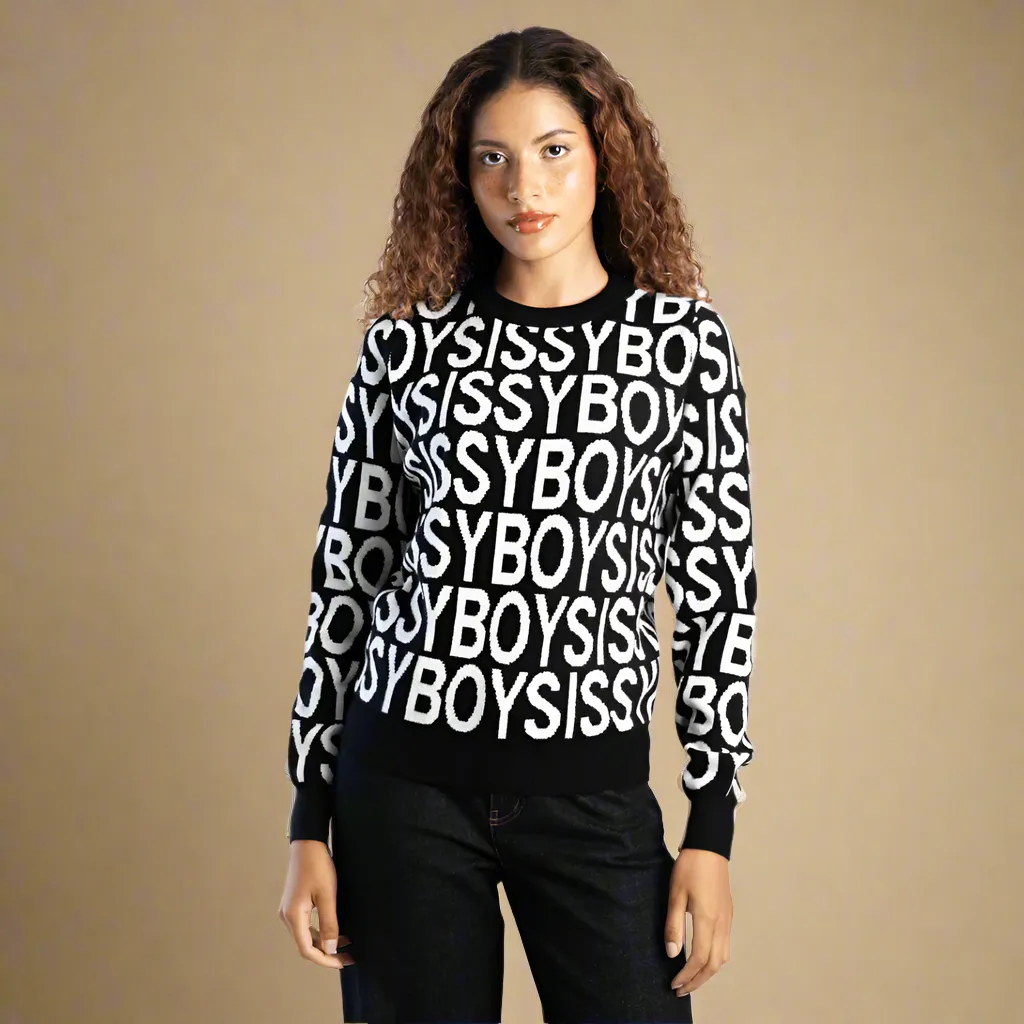 Chelsea - Black/White Contrasted Logo Knit Sweater