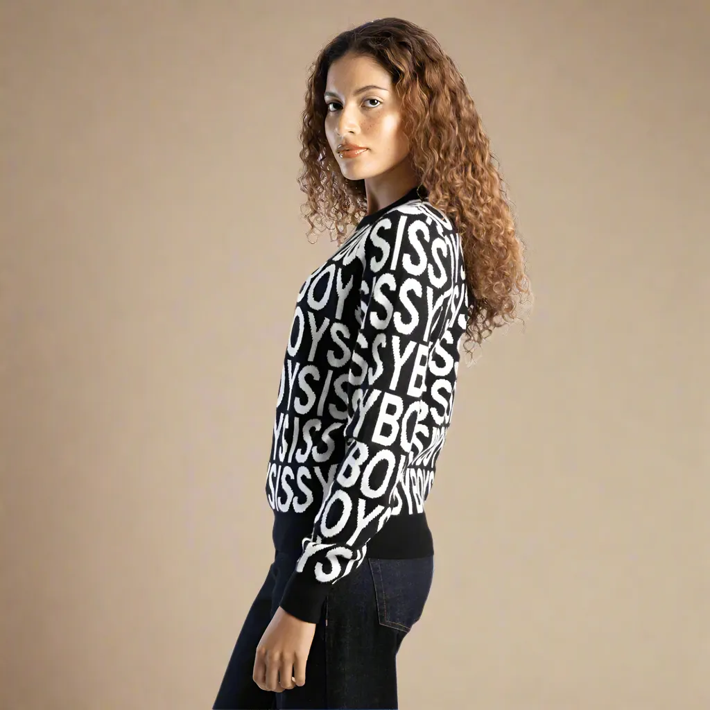 Chelsea - Black/White Contrasted Logo Knit Sweater