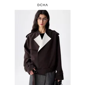 Coffee Contrast Short Trench Coat