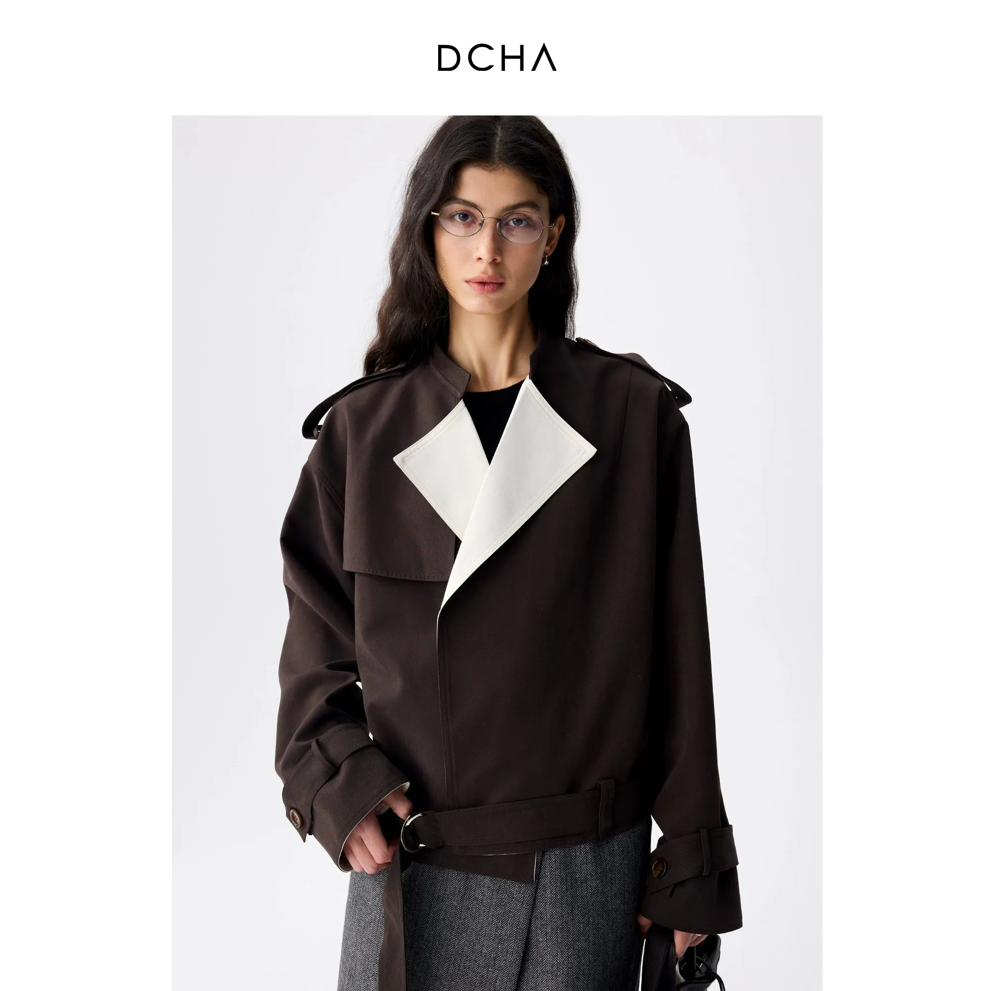 Coffee Contrast Short Trench Coat