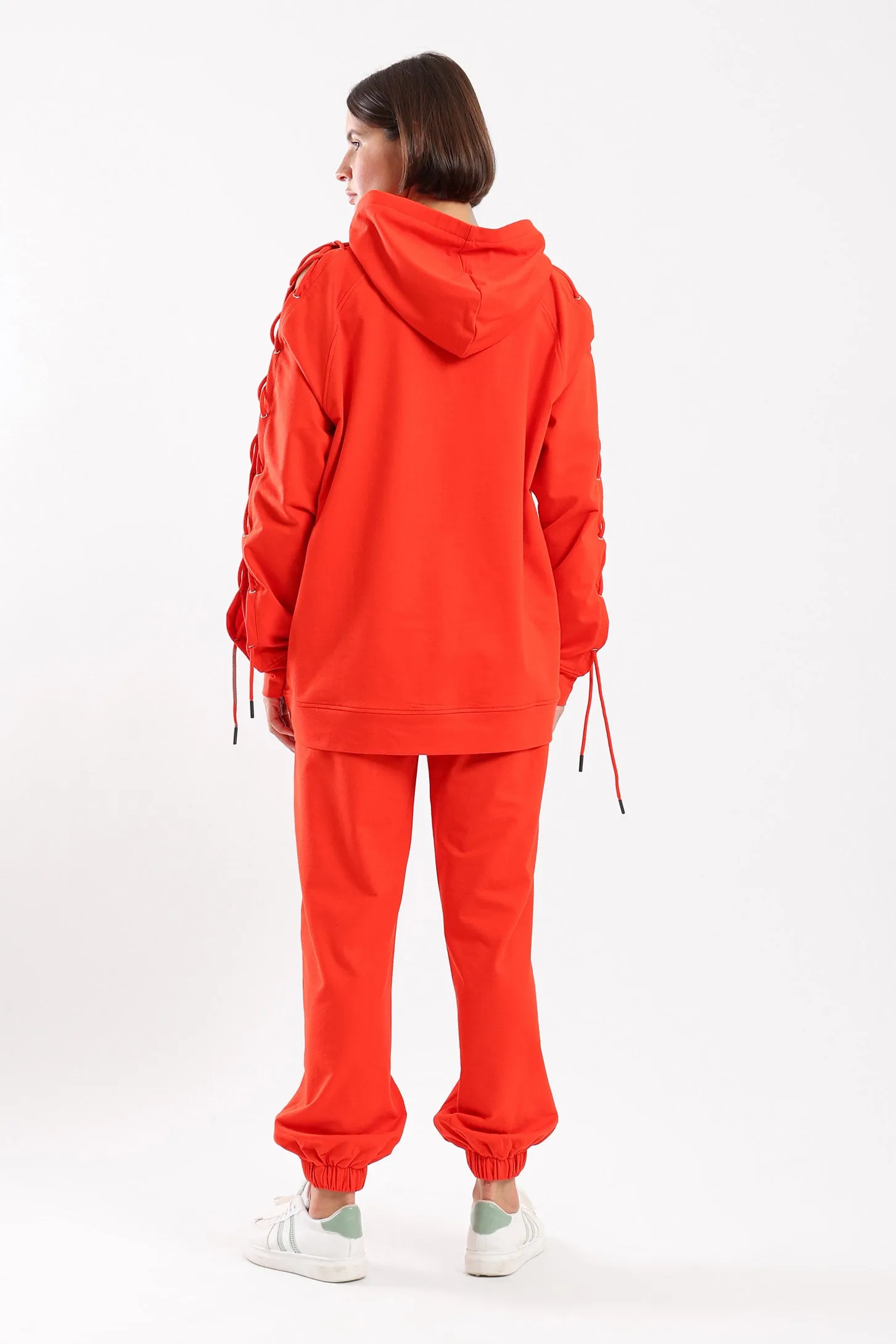 EDGY LACE-UP COMFORT HOODIE - RED