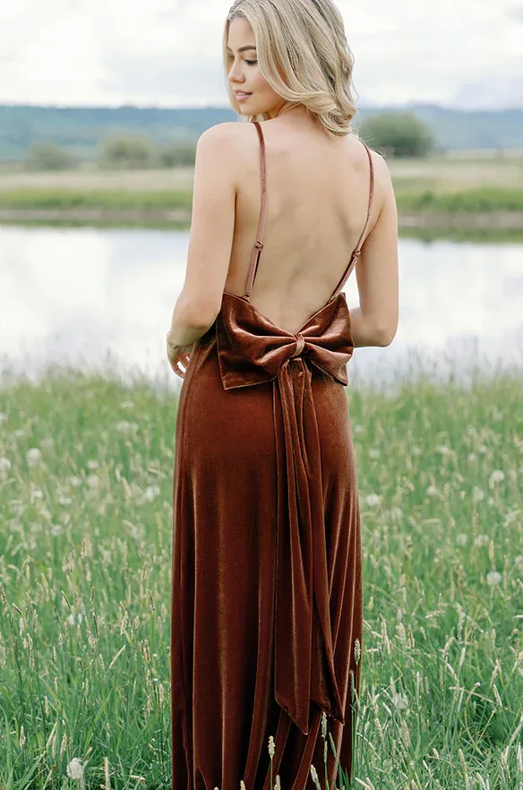 Elegant Velvet Dress Back bow Prom Dresses for Wedding Guest Dresses Bridesmaid Dresses