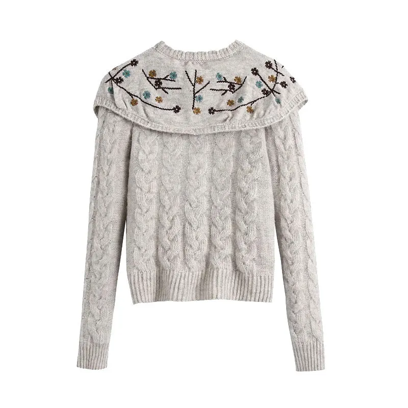 EMBROIDERED CROPPED KNITTED SWEATER
