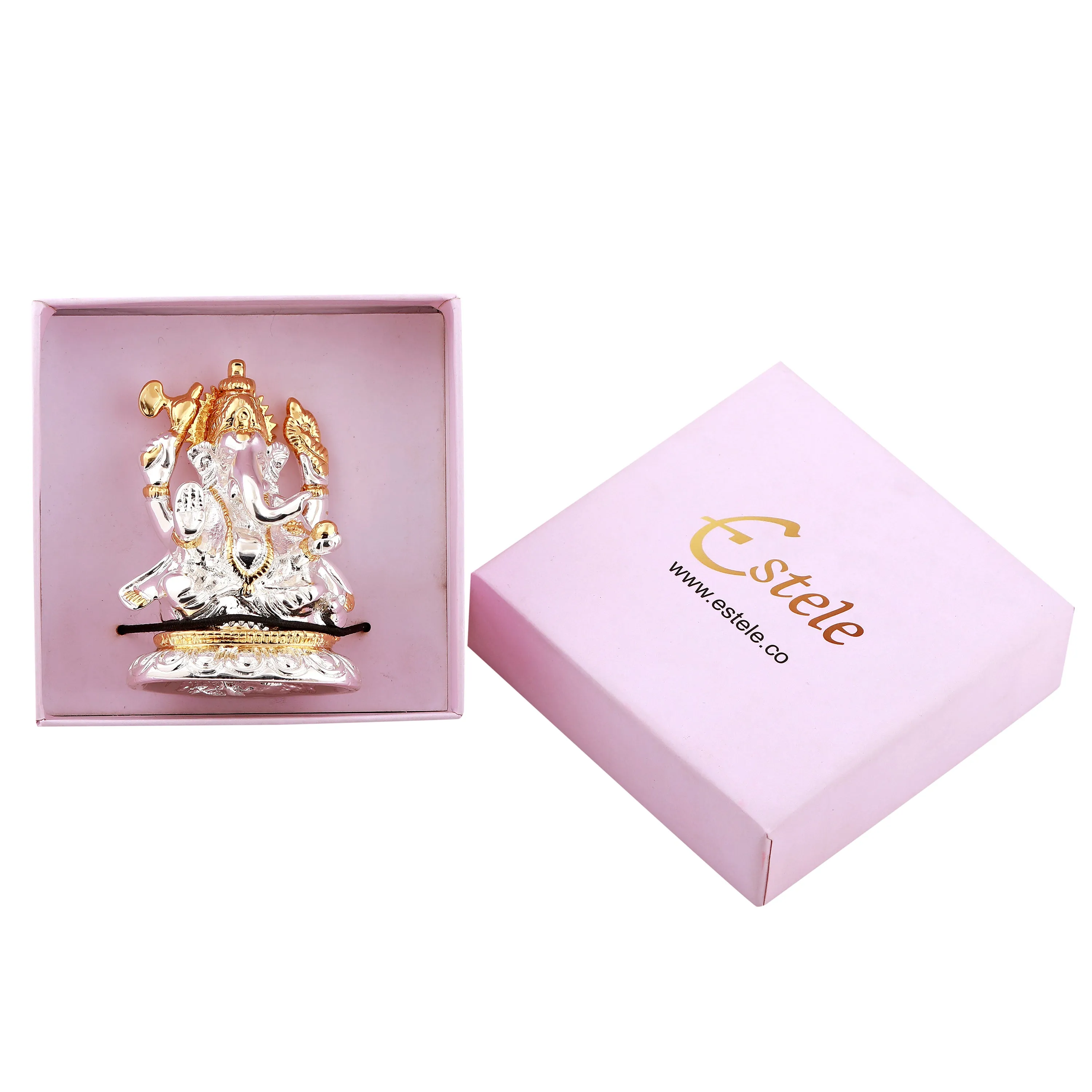 Estele Gold & Rhodium Plated Spiritual Lord Bal Ganesh Idol for Gifts & House Warming/Home/Office Decors.