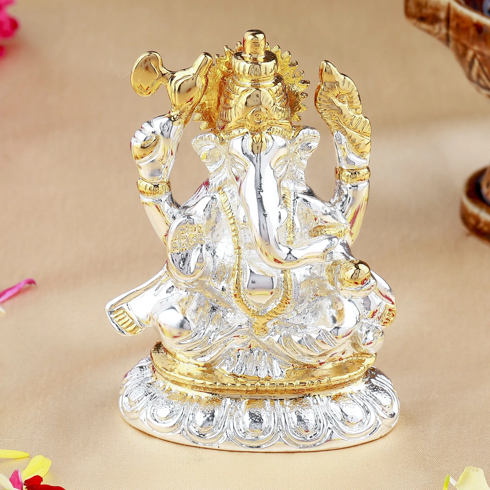 Estele Gold & Rhodium Plated Spiritual Lord Bal Ganesh Idol for Gifts & House Warming/Home/Office Decors.