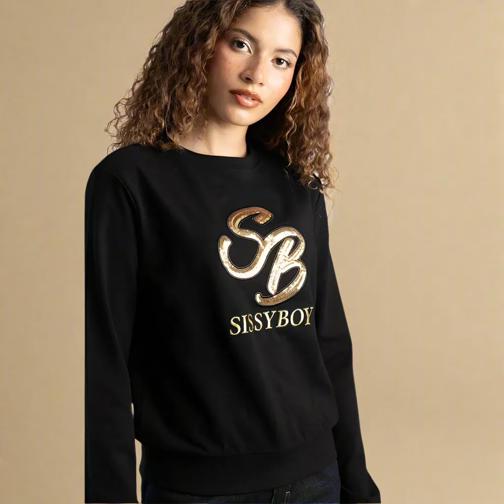 Estelle - Black Sequin Logo Sweat Top