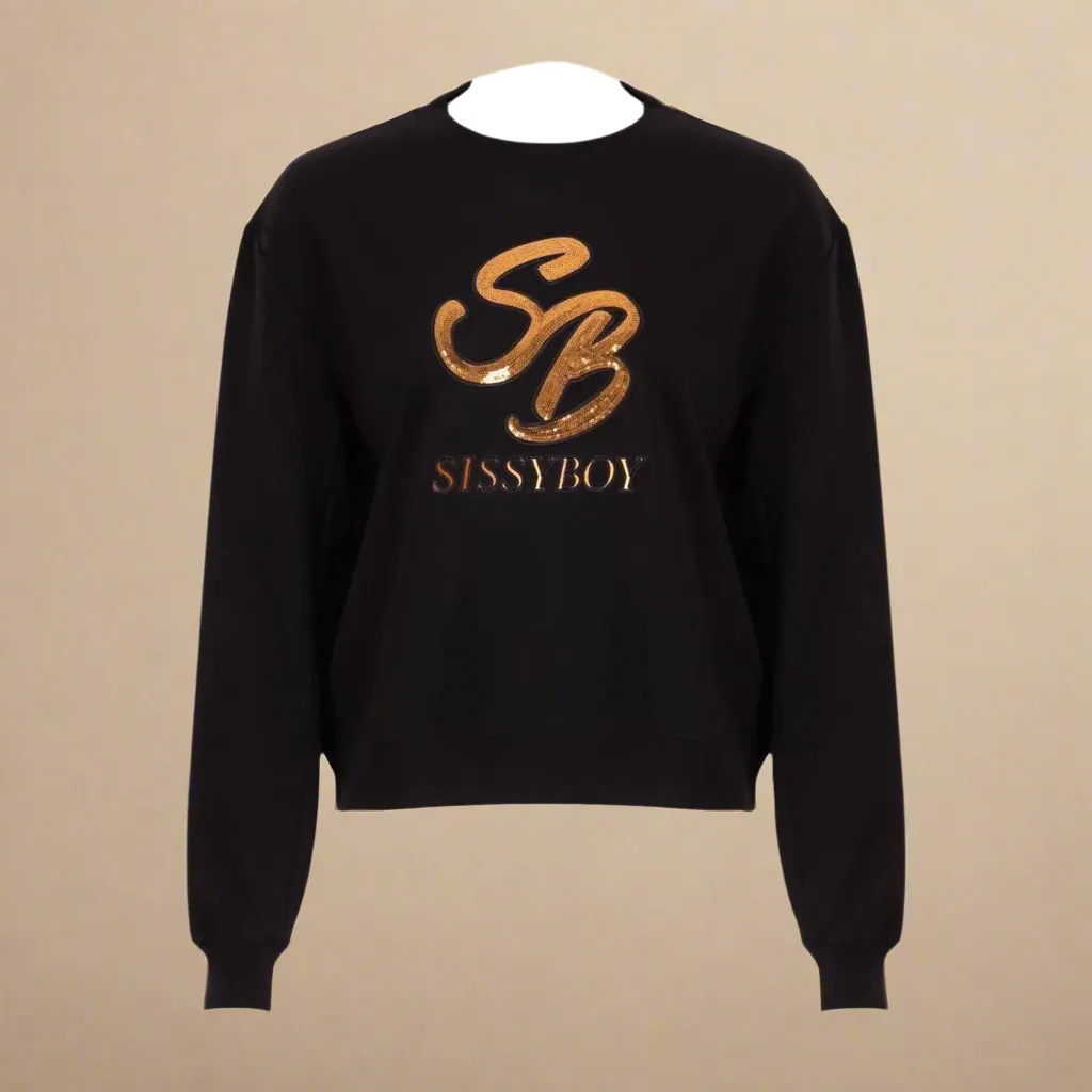 Estelle - Black Sequin Logo Sweat Top
