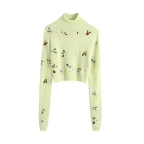 FLORAL EMBROIDERY CROPPED SWEATER