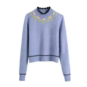 FLORAL EMBROIDERY KNITTED SWEATER