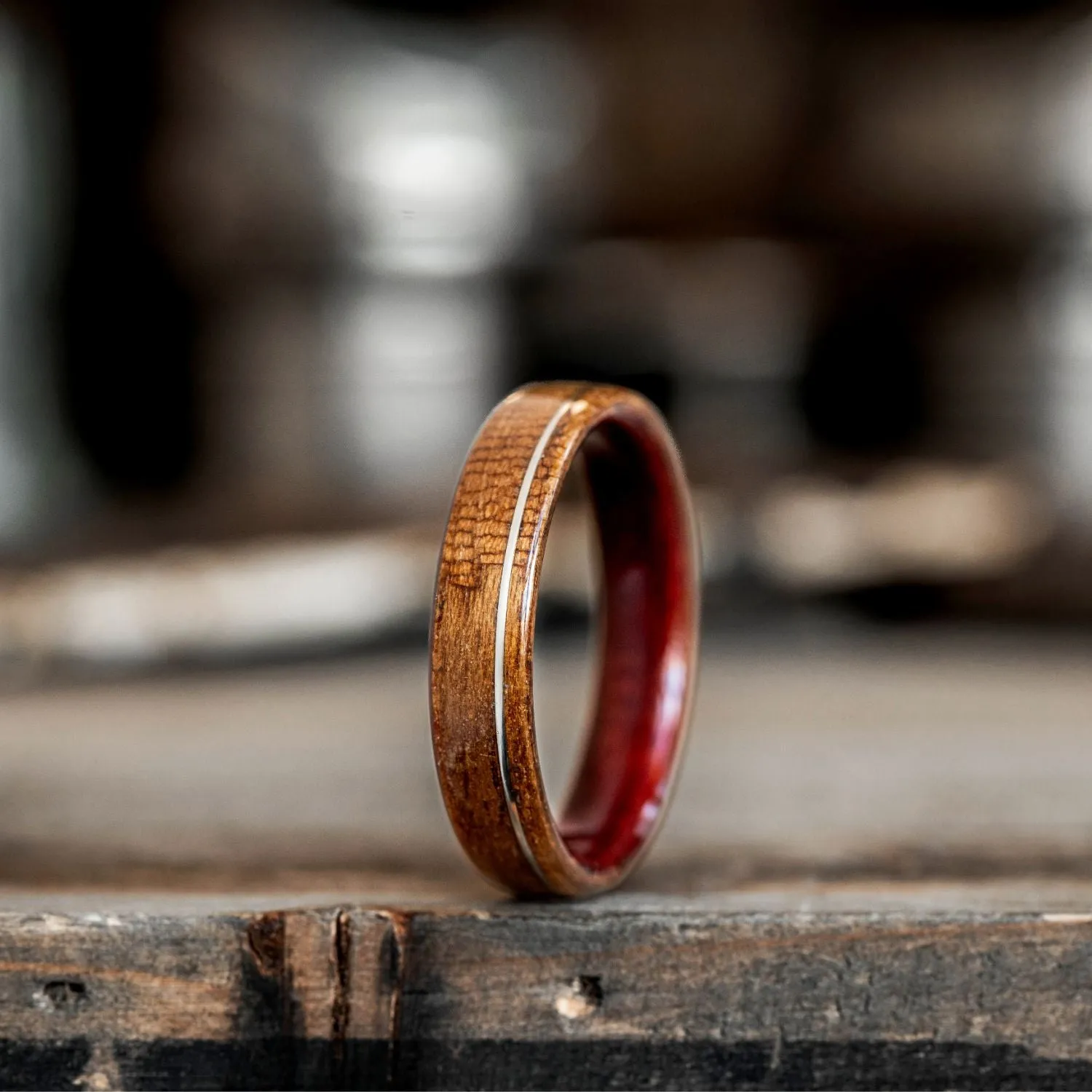 (In-Stock) The USS New Jersey Teak Wooden Ring - Bloodwood Edition - White Gold - Size 14 | 6mm Wide