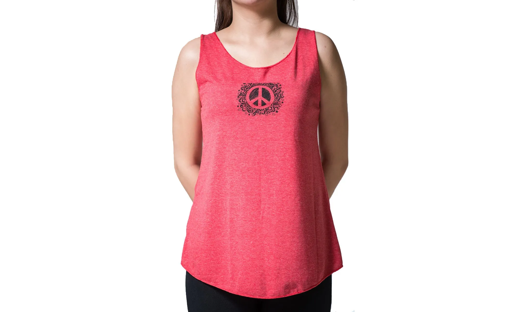 Loose Soft Vintage Style Women's Tank Tops Peace Sign Red