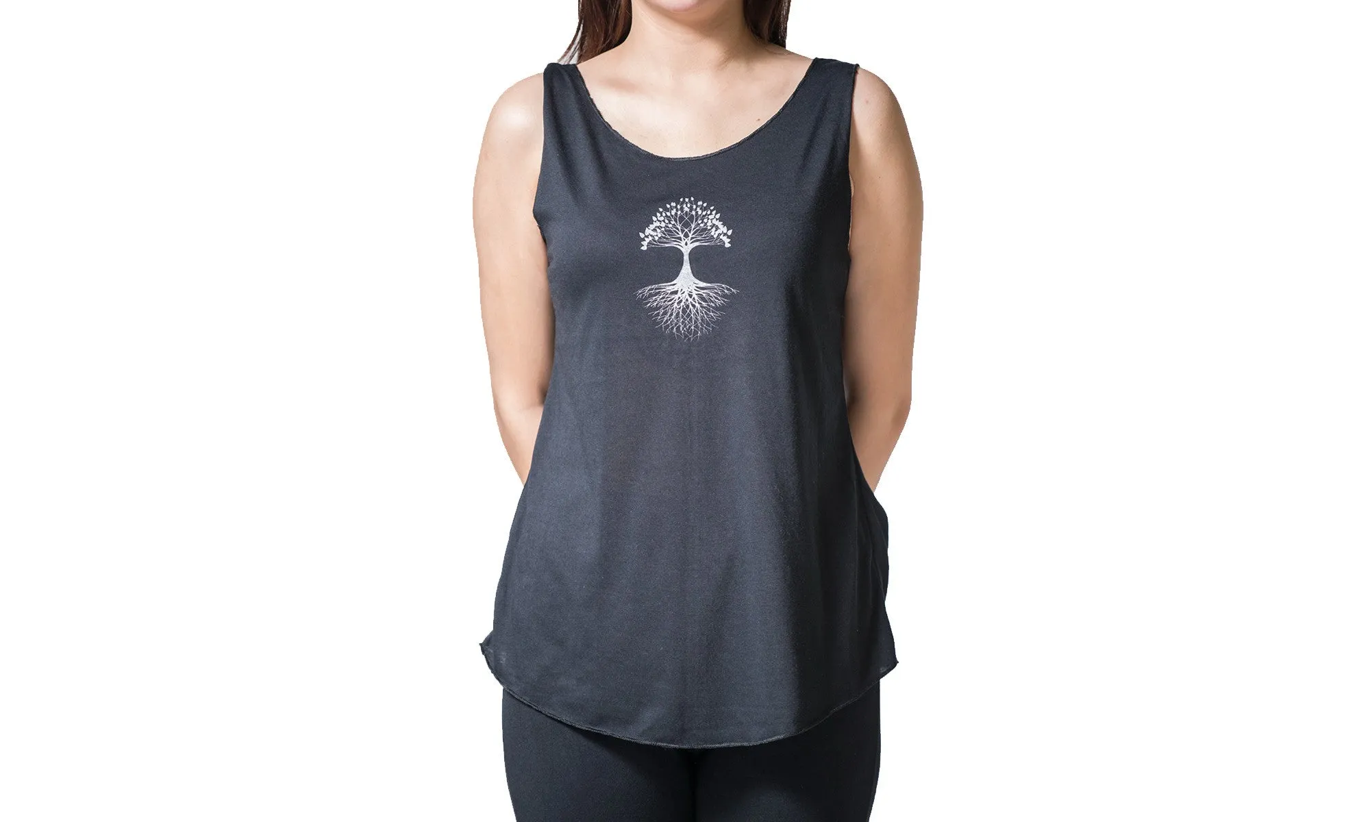 Loose Soft Vintage Style Women's Tank Tops Tree of Life Black