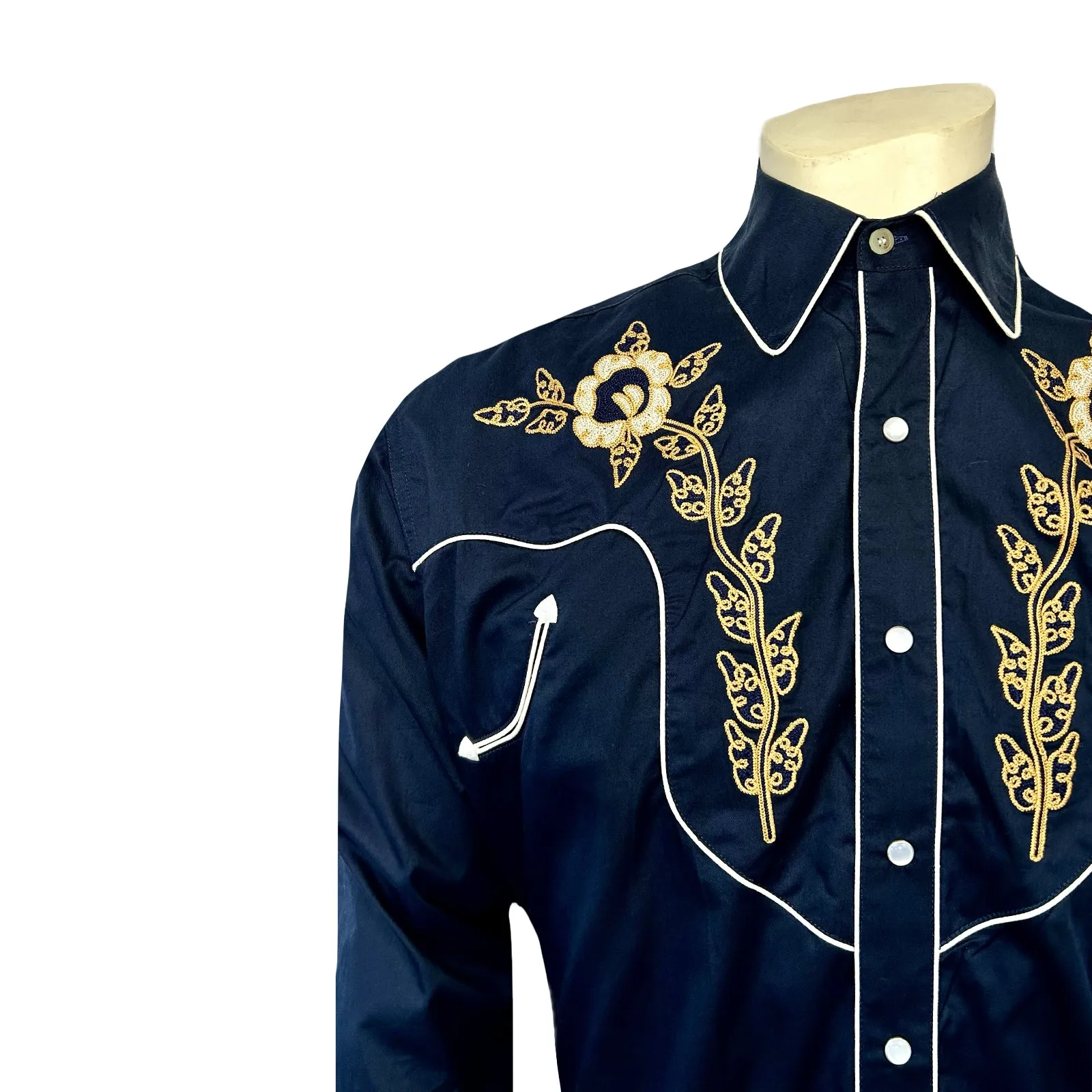Men's Navy Vintage Floral Embroidered Western Shirt