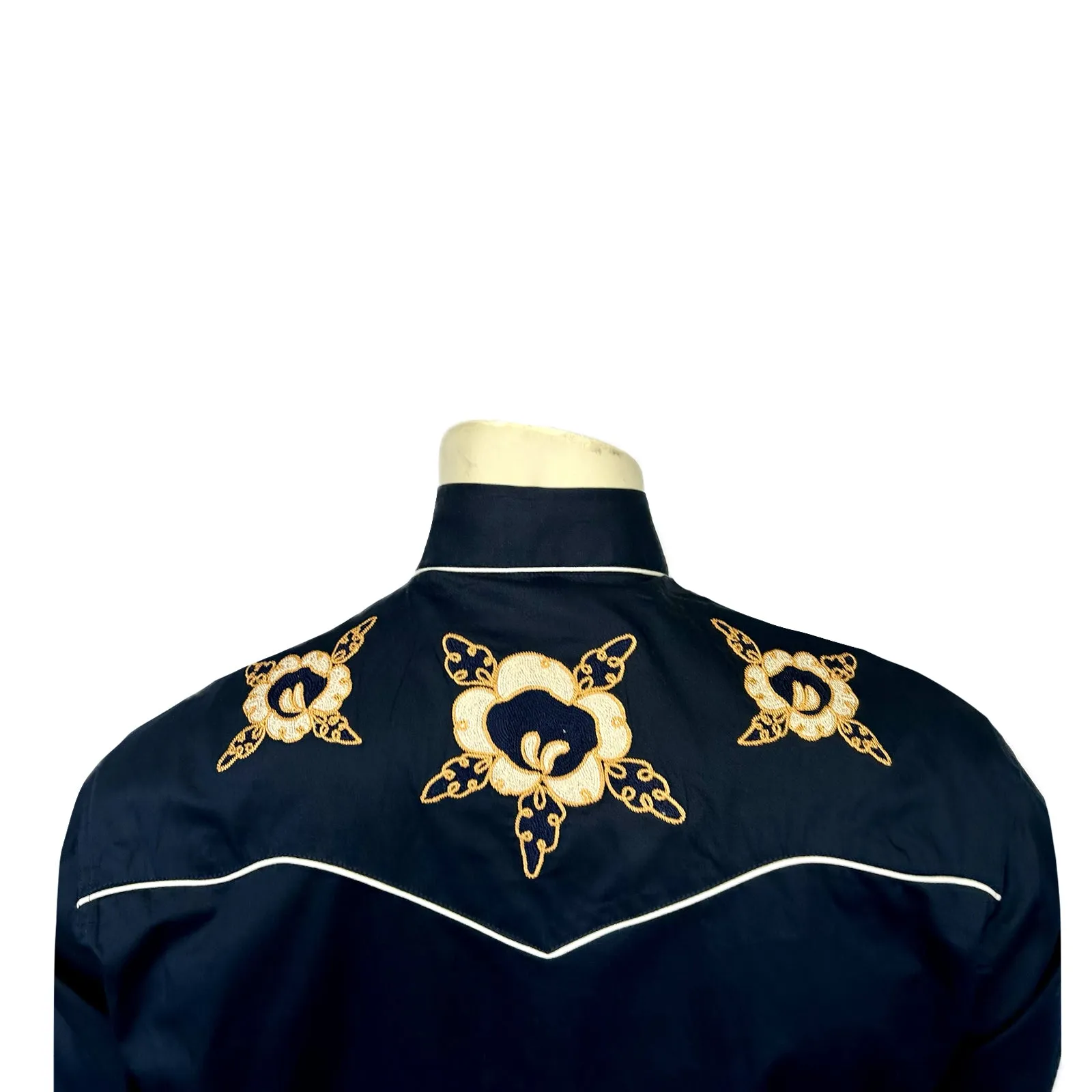 Men's Navy Vintage Floral Embroidered Western Shirt