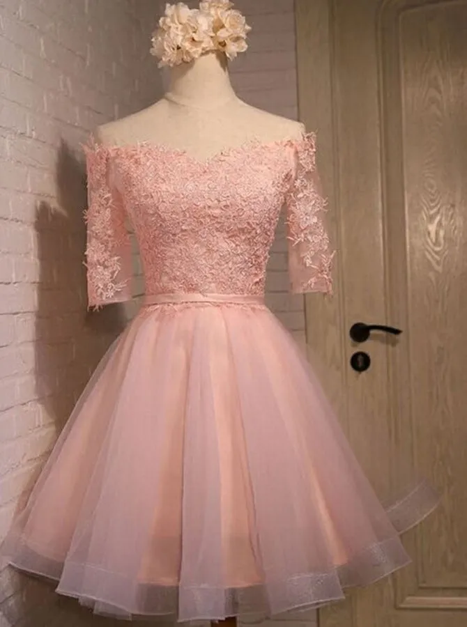 Peach Sweet 16 Dress,Off the Shoulder Sweet 16 Dress,Sweet 16 Dress with Short Sleeves,SW00020