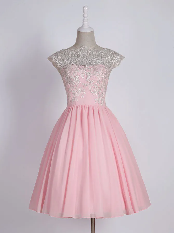 Pink Sweet 16 Dresses,Chiffon Sweet 16 Dress,Knee Length Sweet 16 Dress,SW00018