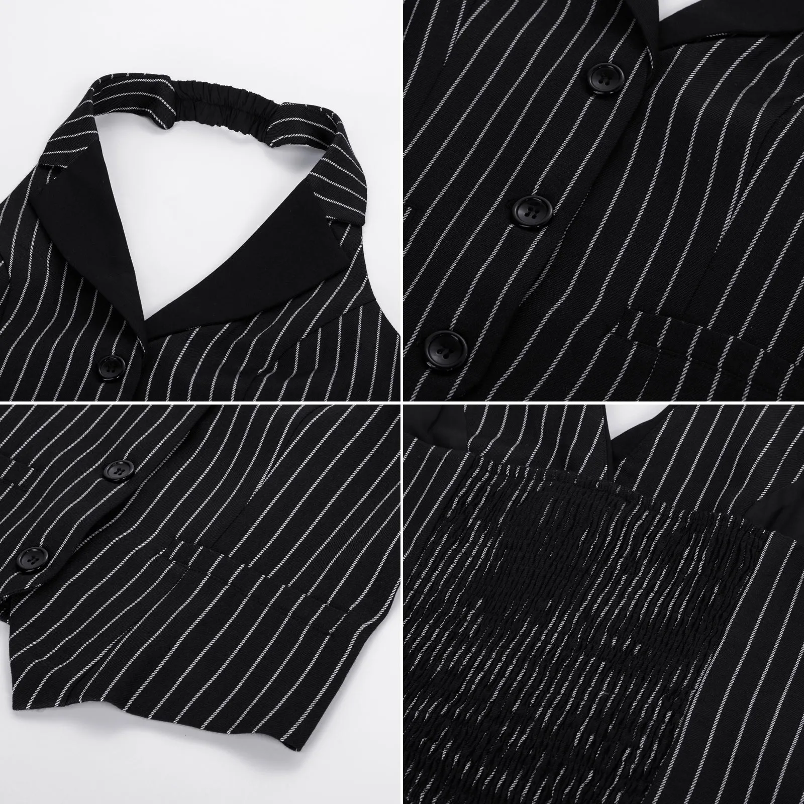 Plaid Style Waistcoat Vest Vintage Halter Lapel Button Down Suit Vest with Pockets