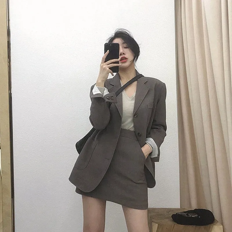 Preppy Style Office Blazers Women Solid Colors Single Breasted Commute Suits 2021 Spring Autumn New Fashion Korean Chic Blazers|Blazers|