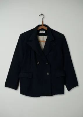 Reworn Pinstripe Breasted Jacket Size 12 (047) | Navy