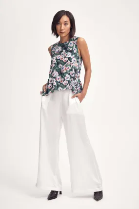 Silk Peplum Top in Pink & Green Peony